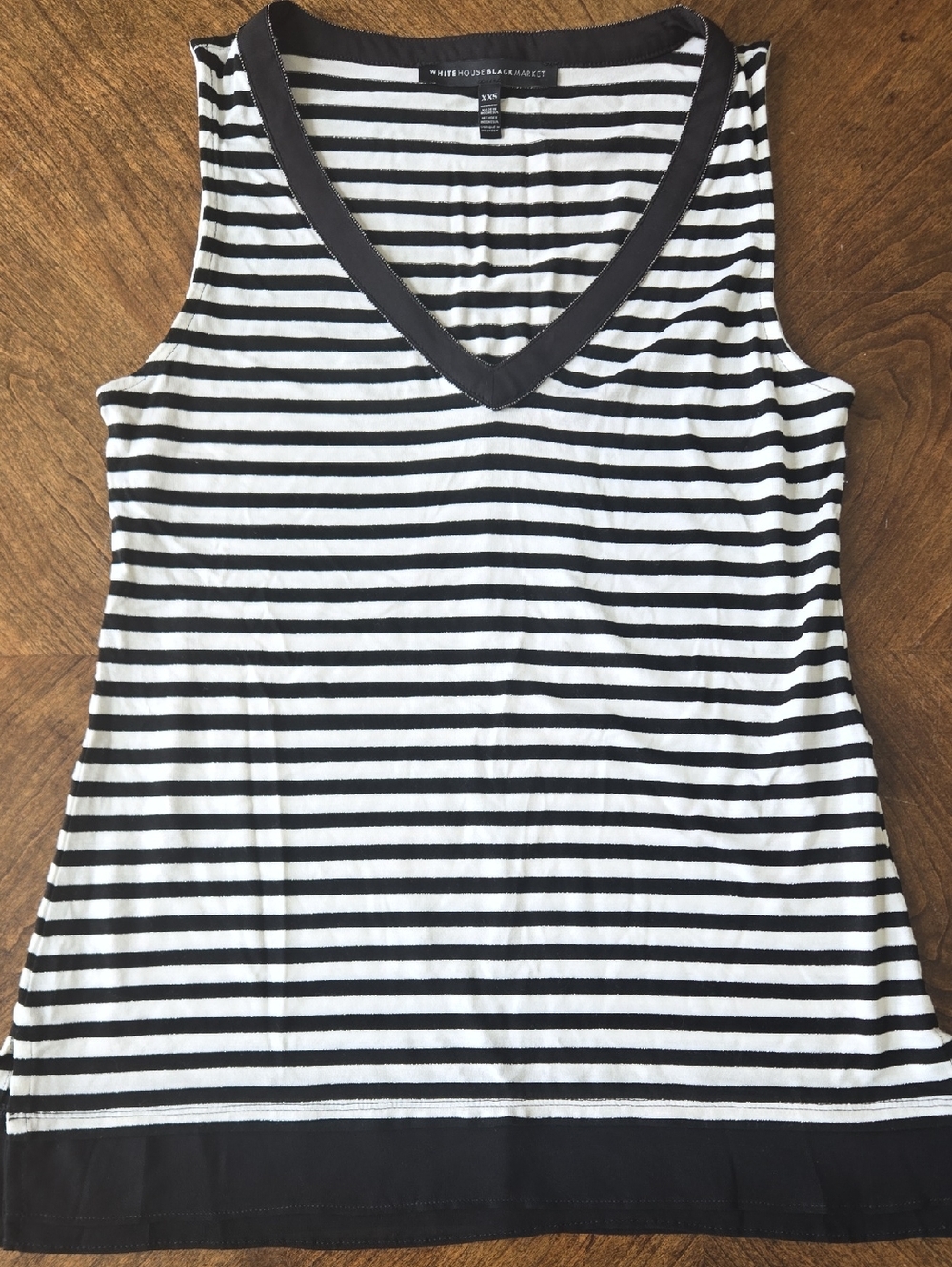 White House Black Market Black & White Striped V-Neck Tank